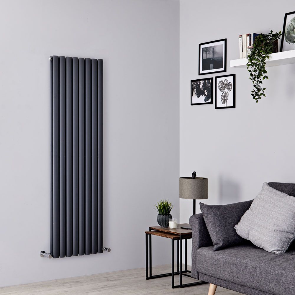 Siena Oval - Anthracite Vertical Double Designer Radiator 1600mm x 472mm